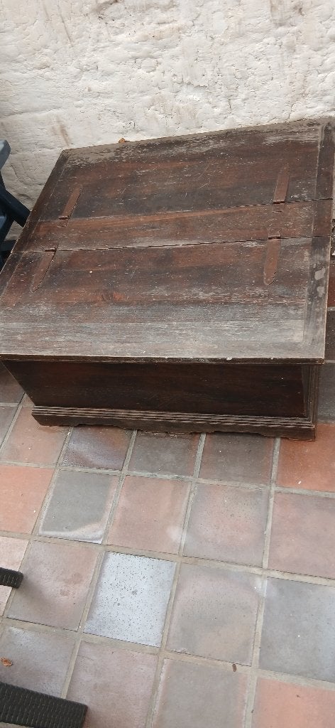 Houten kist/ salontafel, Ophalen, Gebruikt, 50 tot 100 cm, Vierkant