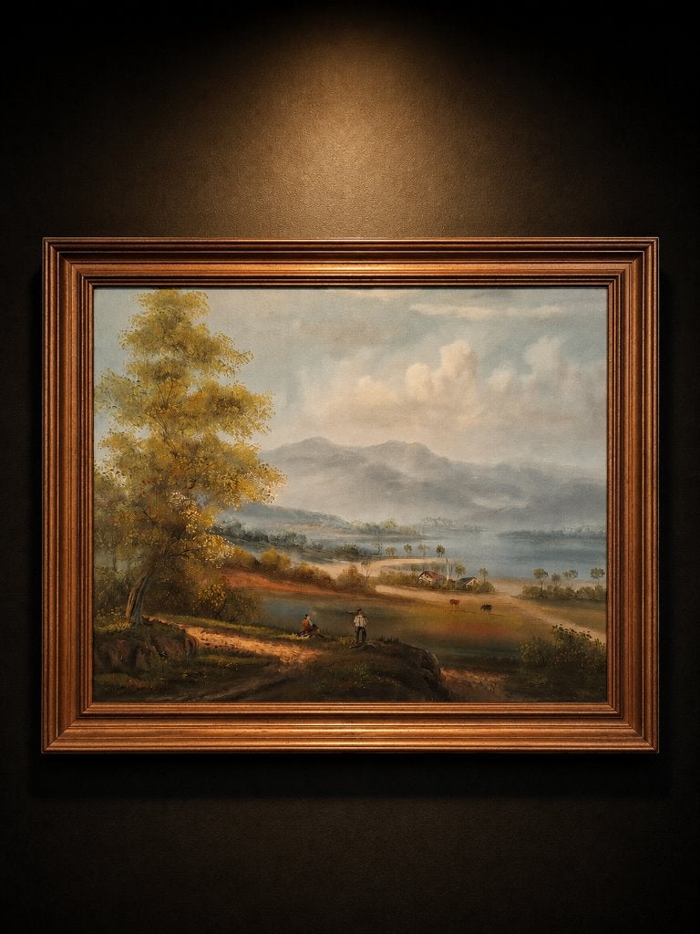 God's View, Antiquités & Art, Art | Peinture | Classique, Enlèvement ou Envoi, Peinture à l'huile, Paysage, Encadré