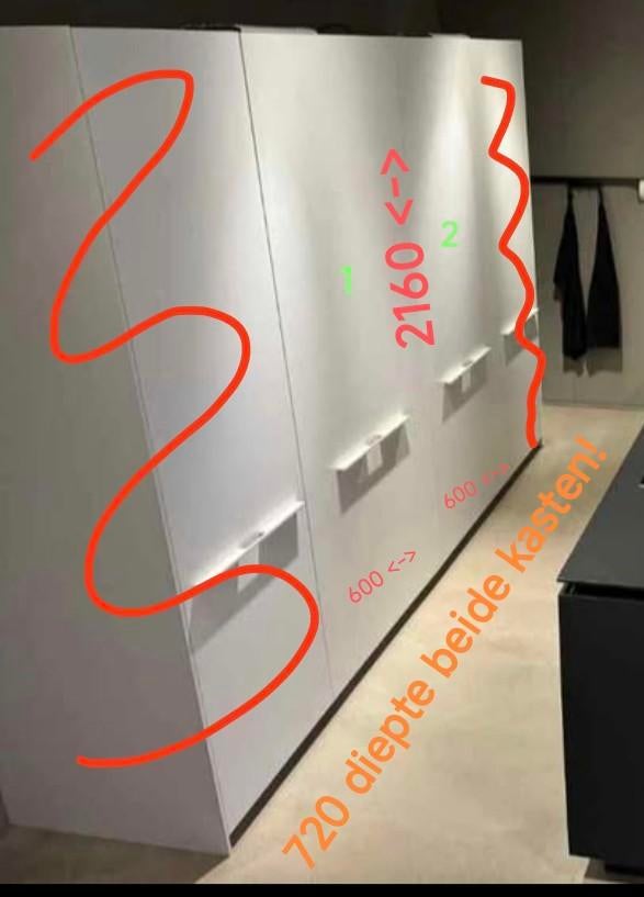 Set van twee XL keukenkasten (1800 b x 720 d x 2200 h), Ophalen