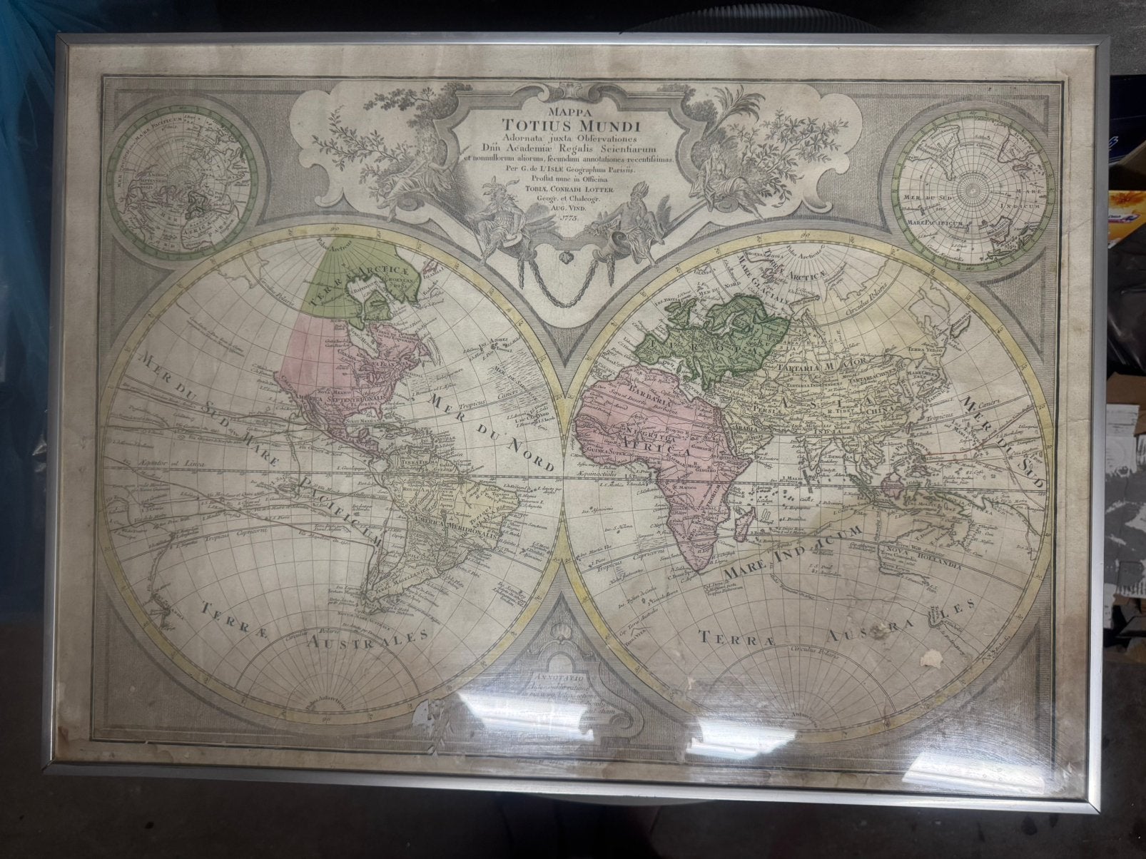 Originele..MAPPA TOTIUS MUNDI by Tobias Conrad Lotter, Antiek en Kunst, Ophalen, Kaart, Overige technieken, Achter glas