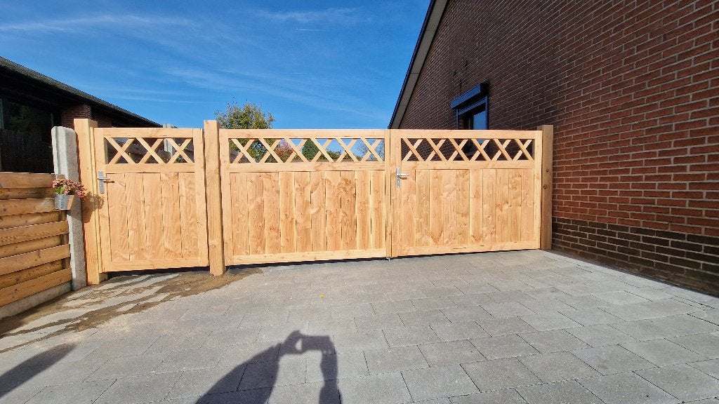 Poort van hout op maat gemaakt, Jardin & Terrasse, Portes de jardin, Neuf, Portail battant, Bois, Enlèvement ou Envoi
