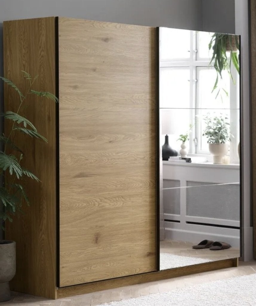 Armoire RABERG 200x200 a/miroir coloris chêne chaud, Neuf, 150 à 200 cm, Enlèvement, Avec porte(s)