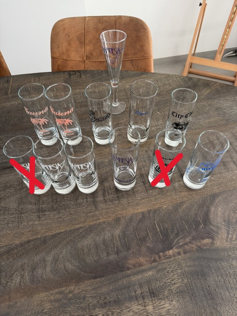 Glazen discotheek jaren 80 - 10 stuks, Verzamelen, Ophalen of Verzenden, Zo goed als nieuw