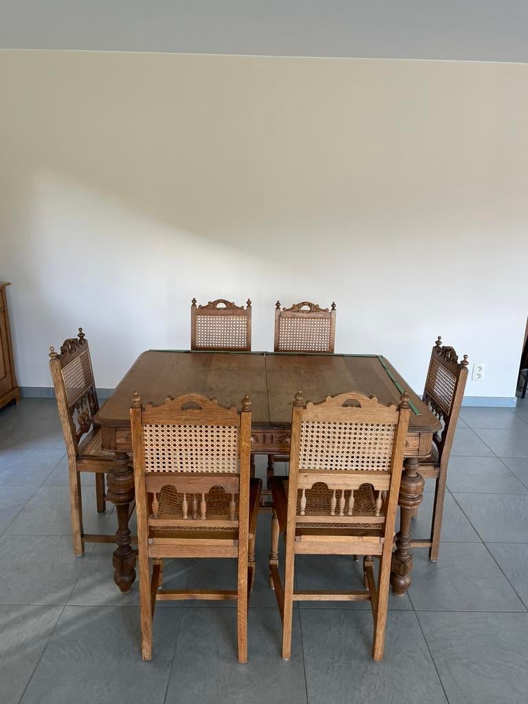 Antieke Mechelse tafel en 6 stoelen, Antiek en Kunst, Ophalen