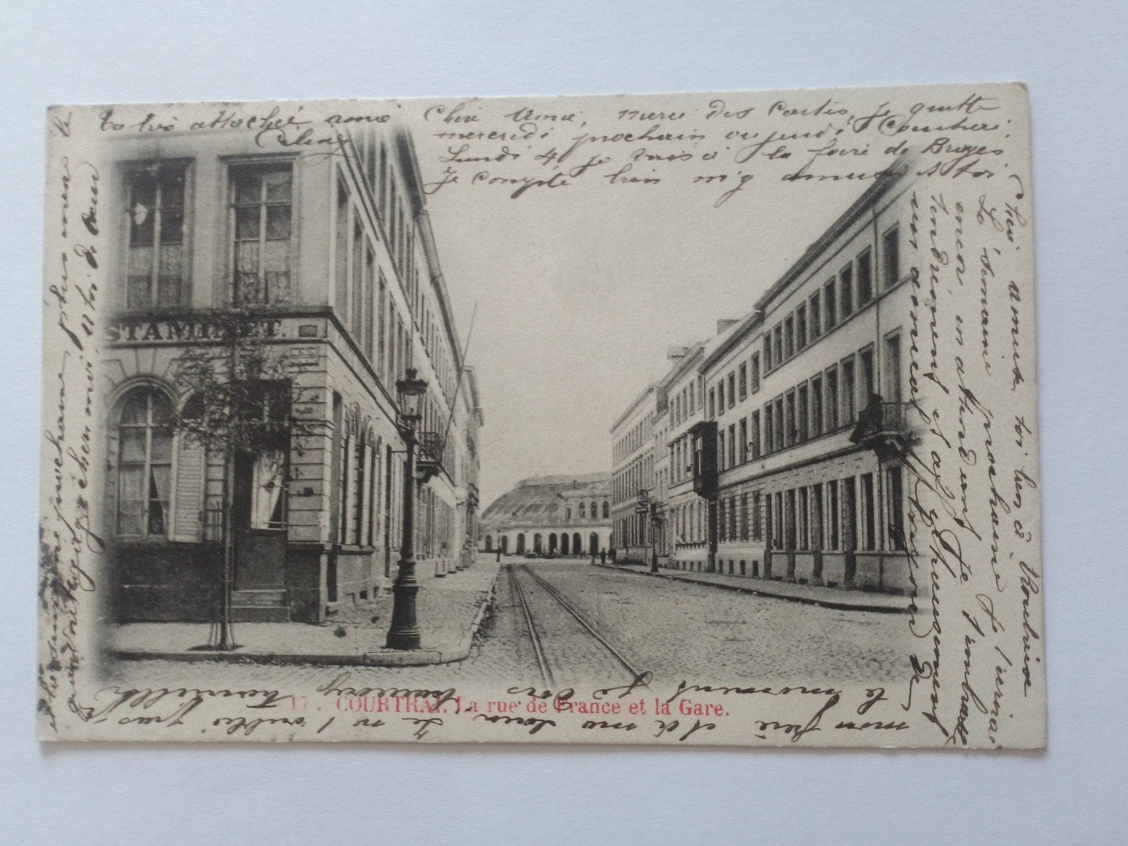 COURTRAI 1903 COURTRAI LA RUE DE FRANCE ET LA GARE, Envoi, Avant 1920, Affranchie, Flandre Occidentale