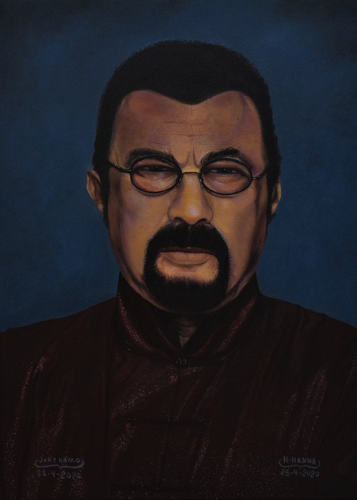 Portretschilderij van Steven Seagal, gesigneerd Joky Kamo, Antiek en Kunst, Kunst | Schilderijen | Klassiek, Ophalen