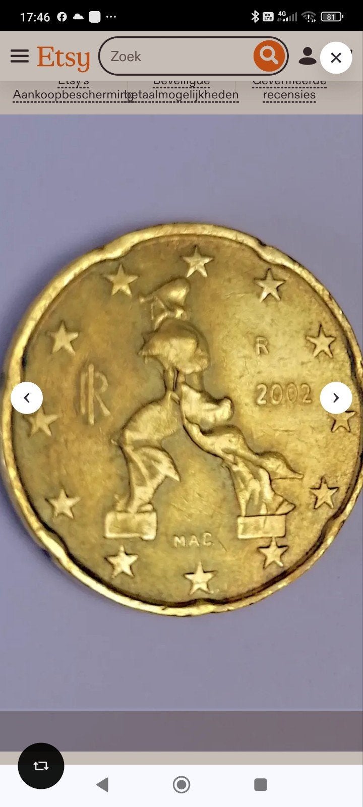 20 cent italie zeldzaam, Postzegels en Munten, Ophalen of Verzenden, 20 cent