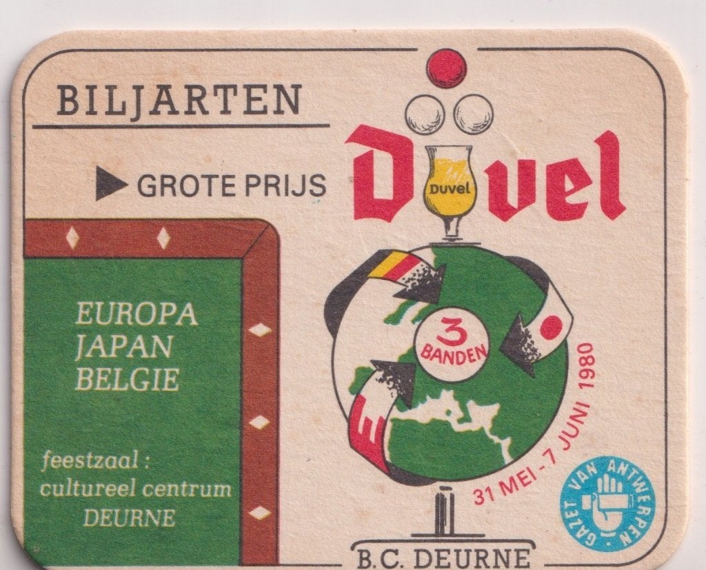 Duvel - bierviltje - Biljarten - 1980, Verzamelen, Ophalen of Verzenden, Gebruikt, Viltje(s), Duvel