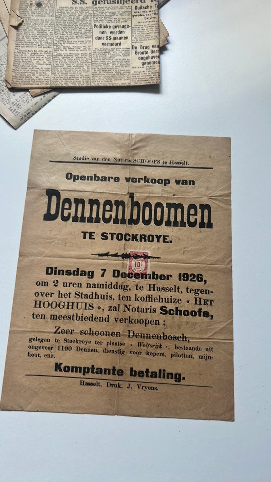 Zeldzame affiche Hasselt Cafe Hooghuis 1926, Verzamelen, Ophalen of Verzenden