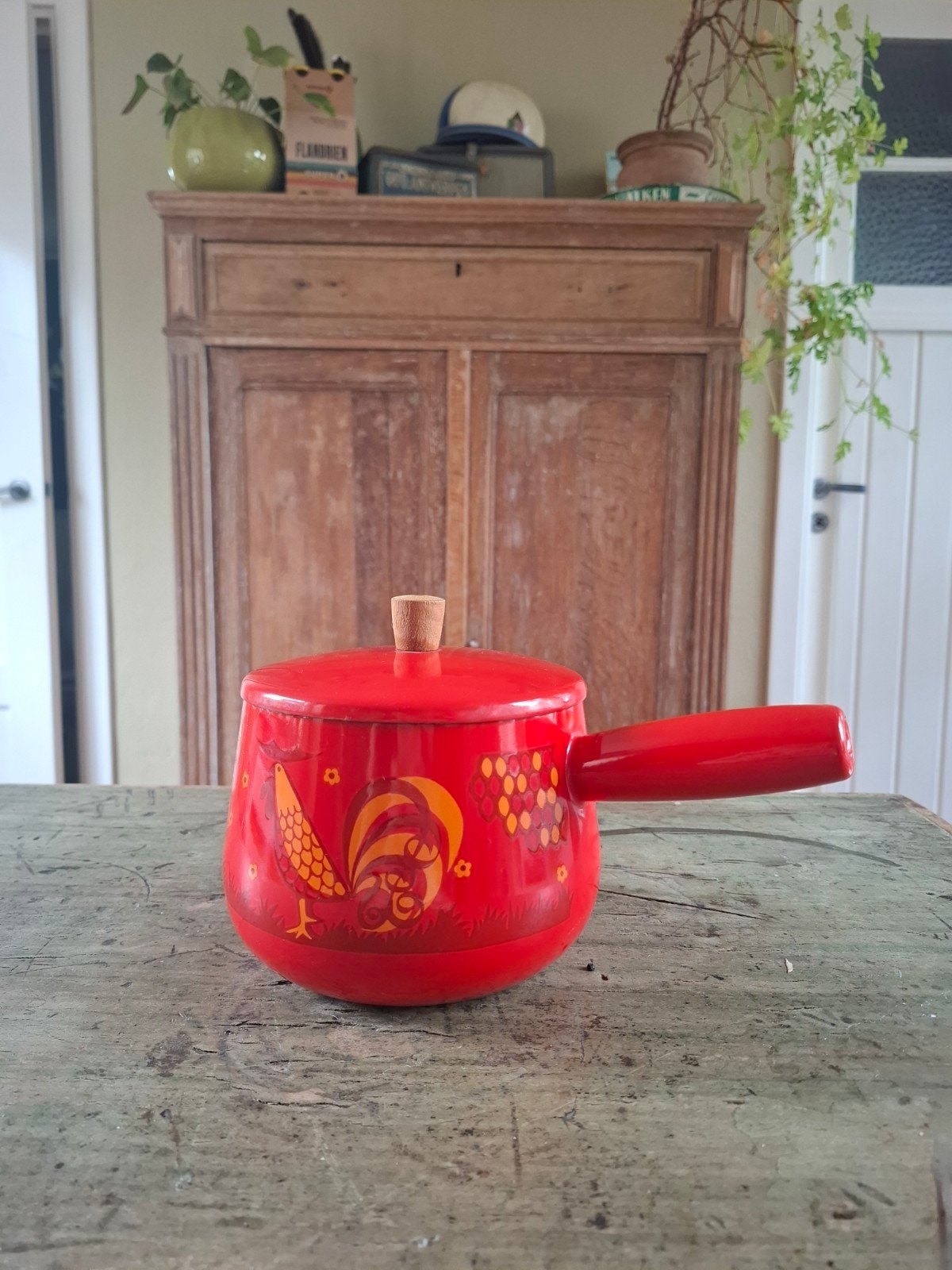 Vintage rode steelpan van Aubecq, Huis en Inrichting, Ophalen of Verzenden
