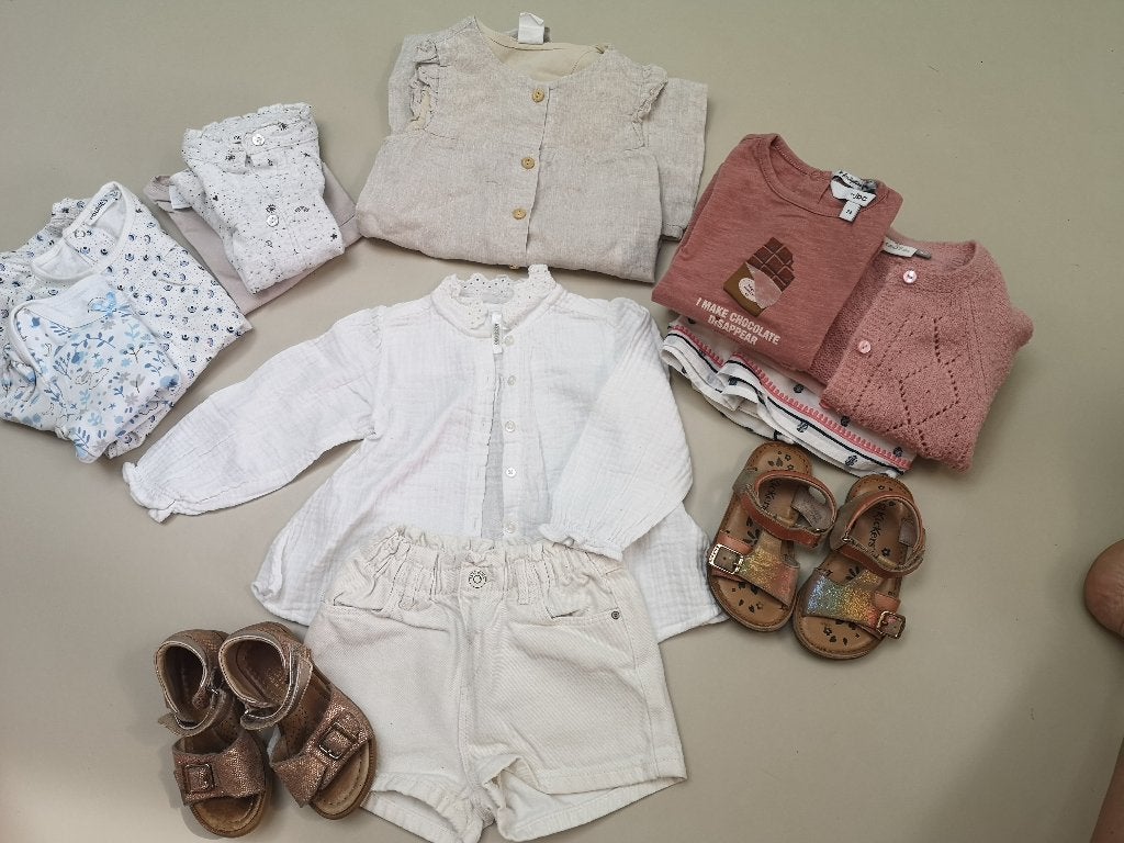 Set kinderkledij maat 74-80 (meisje) + lederen sandaaltjes, Ophalen, Zo goed als nieuw, Meisje, Setje