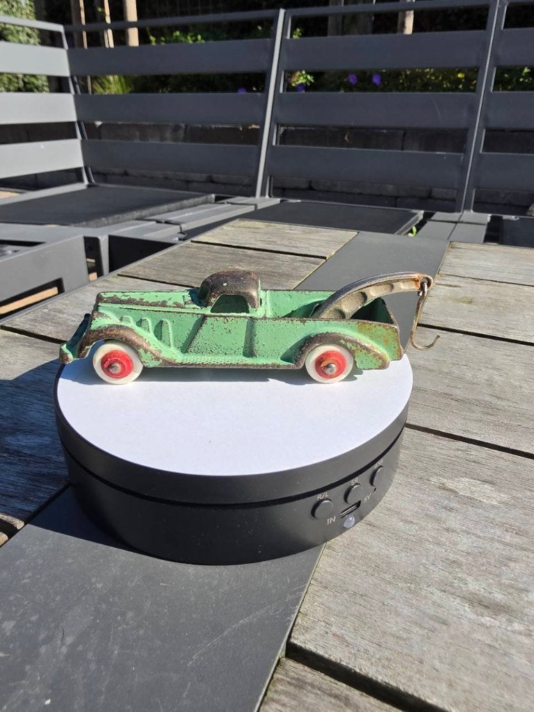 Oude groene metalen speelgoed takelwagen, Kinderen en Baby's, Ophalen, Gebruikt