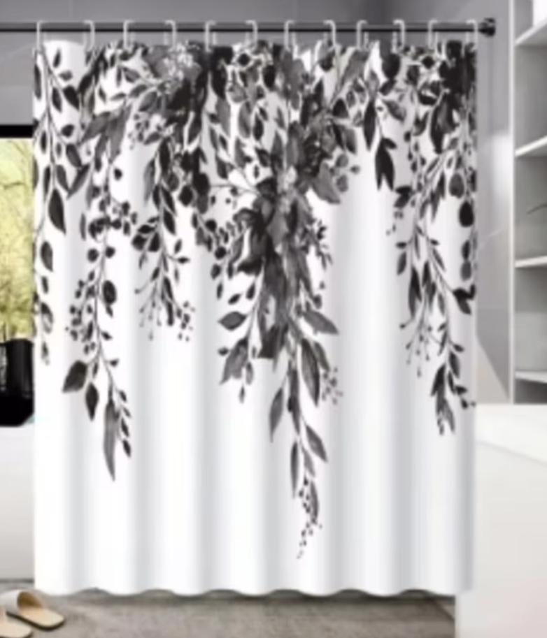 Rideau de douche en feuilles d'eucalyptus noir (180 x 200 cm, Enlèvement ou Envoi, Neuf, Noir