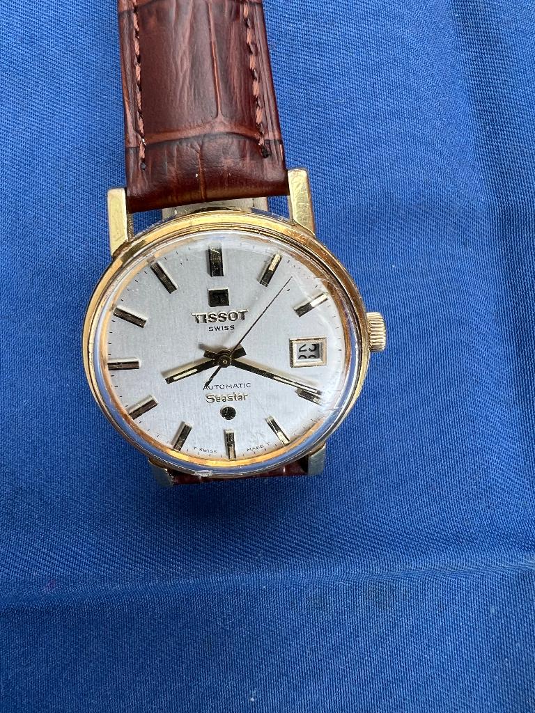 Tissot Swiss Automatic Seastar Vintage Herenhorloge, Montre-bracelet, Autres marques, Cuir, Comme neuf