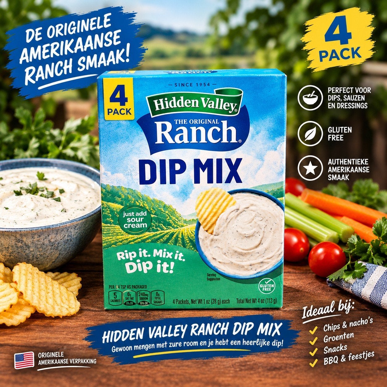 Hidden Valley Ranch Dip Mix – 4 Pack, Ophalen of Verzenden