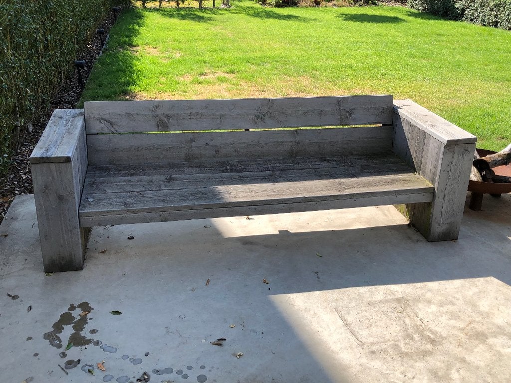 Tuinbank in steigerhout en kussens, Tuin en Terras, Ophalen, Gebruikt, Hout