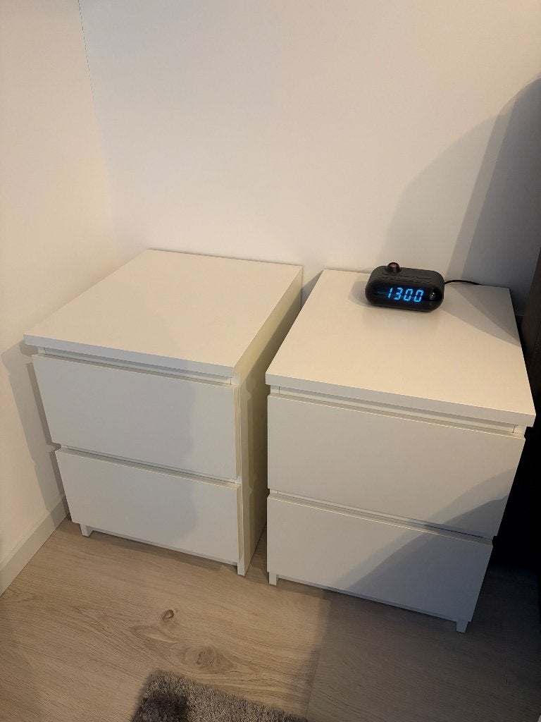 2x Ikea Malm nachtkastjes wit, Ophalen, Zo goed als nieuw, Minder dan 45 cm, 55 tot 70 cm