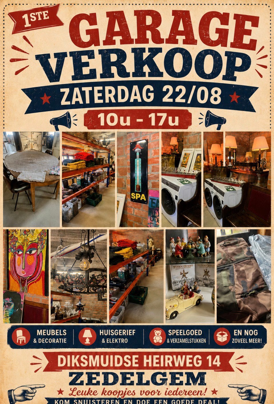 1ste grote garageverkoop, Diversen, Ophalen, Zo goed als nieuw