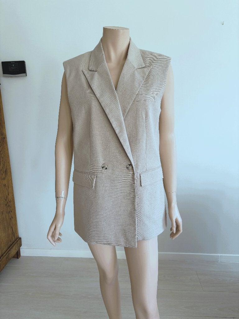 ROUGE VILA Sleeveless Blazer  Licht Beige  36  Chic & ZGAN, Kleding | Dames, Verzenden, ROUGE VILA, Beige, Zo goed als nieuw