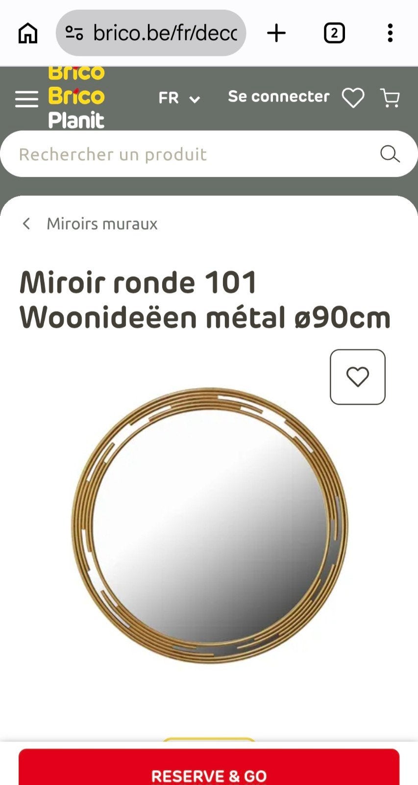2 TRÈS LUX #grands miroirs de 90cm de chez Brico planit, Enlèvement