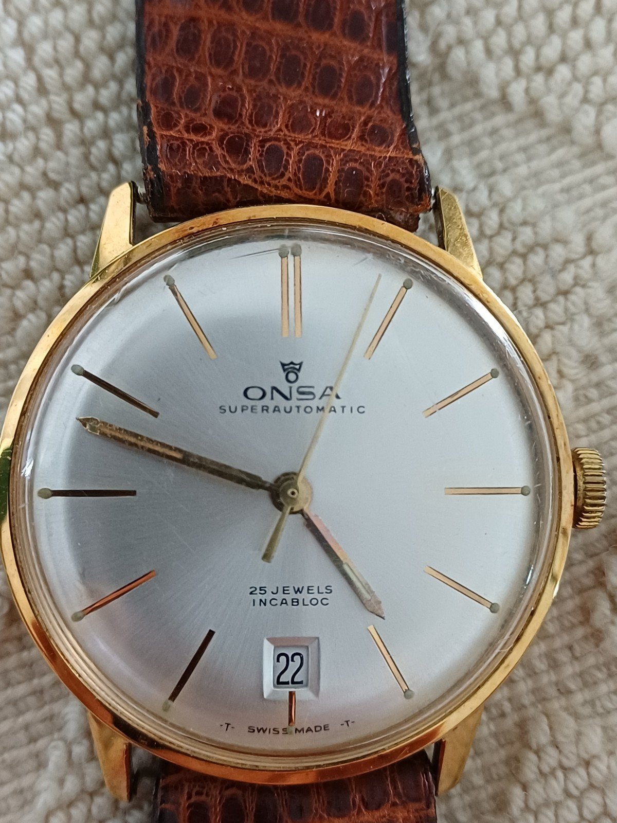 montres 1960 superautomatic.a. or 750k plaqué., Montre-bracelet, Autres marques, 1930 à 1960, Enlèvement ou Envoi