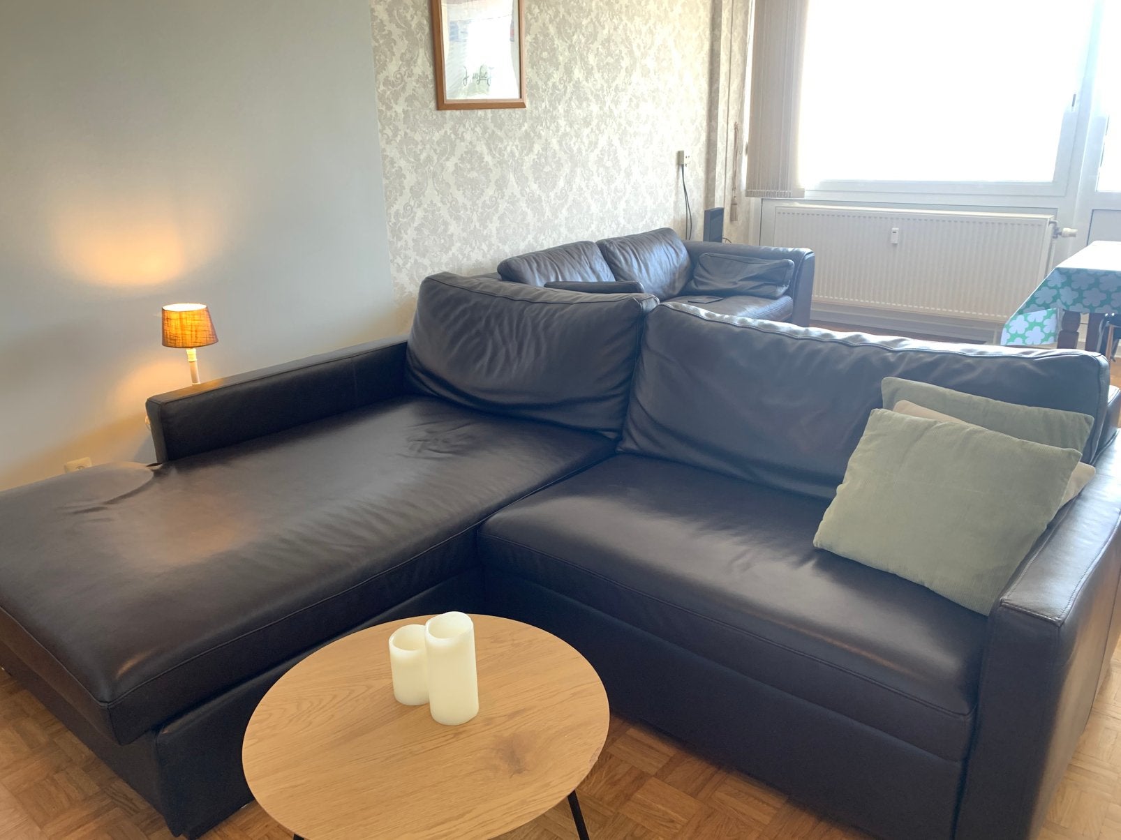 Leren fauteuil met longchair, Ophalen, Zo goed als nieuw, Leer