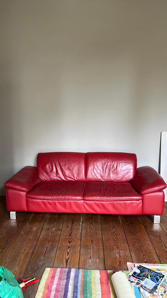 Rode zetel, Huis en Inrichting, Zetels | Zetels, Ophalen, Gebruikt, Rechte bank, 200 tot 250 cm