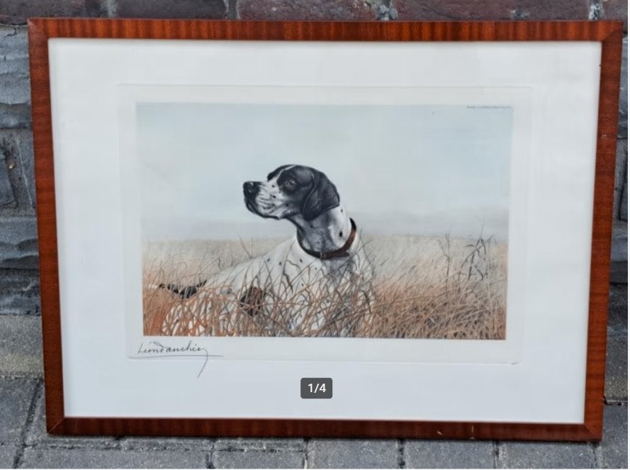 gravure chien signe leon danchin, Ophalen of Verzenden, Gravure