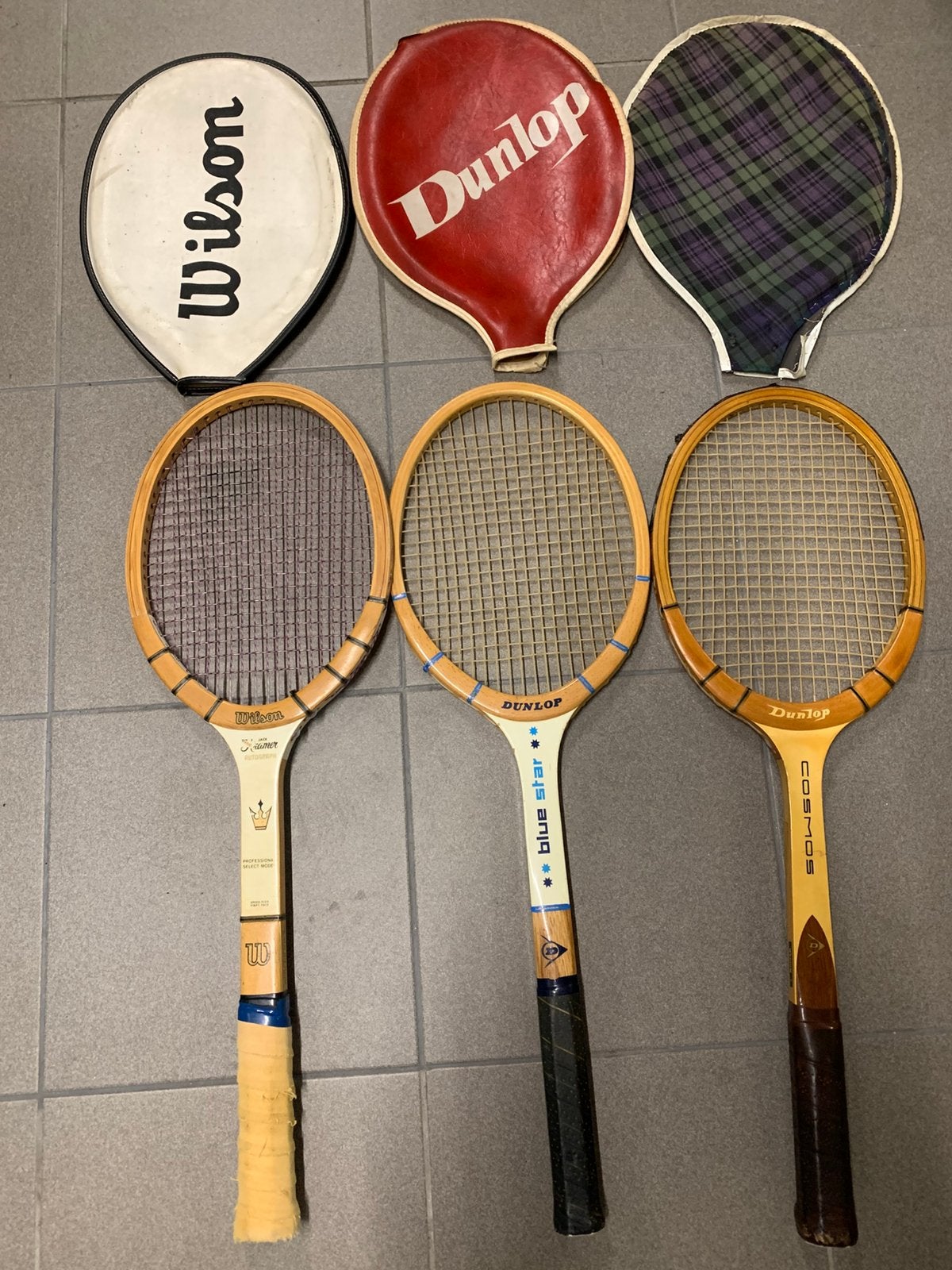 3 vintage houten tennisrackets, Ophalen, Gebruikt, L4, Racket