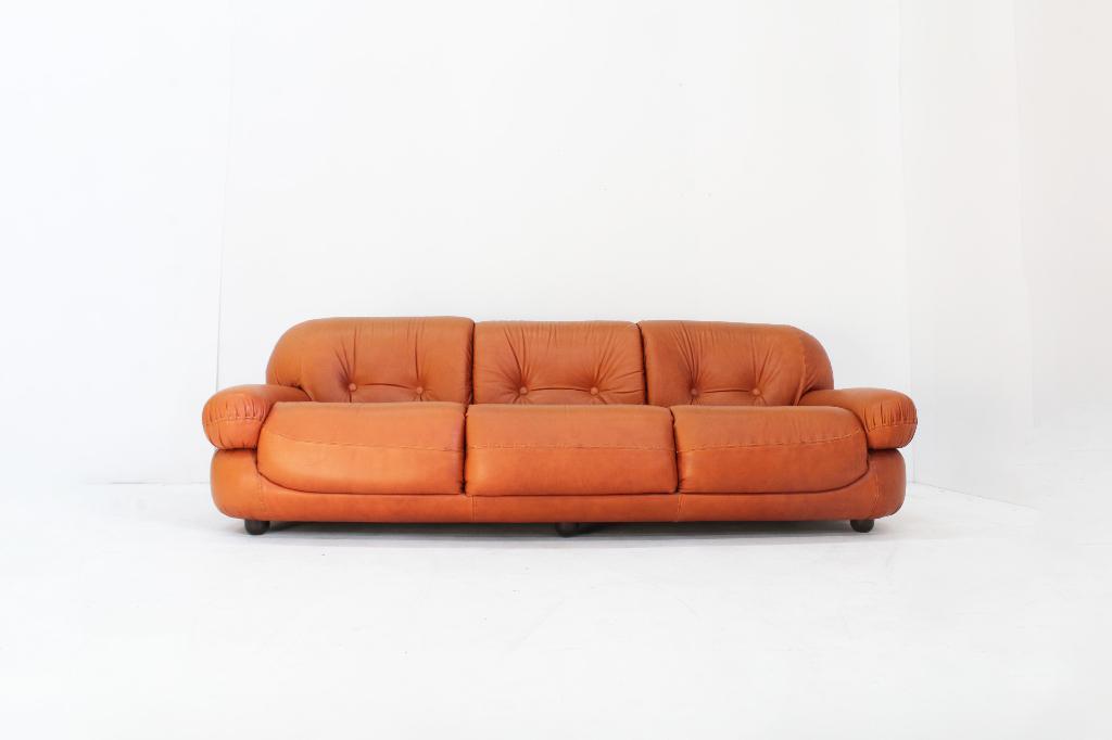 Italian cognac Leer 3 zitter sofa door Sapporo, Ophalen of Verzenden