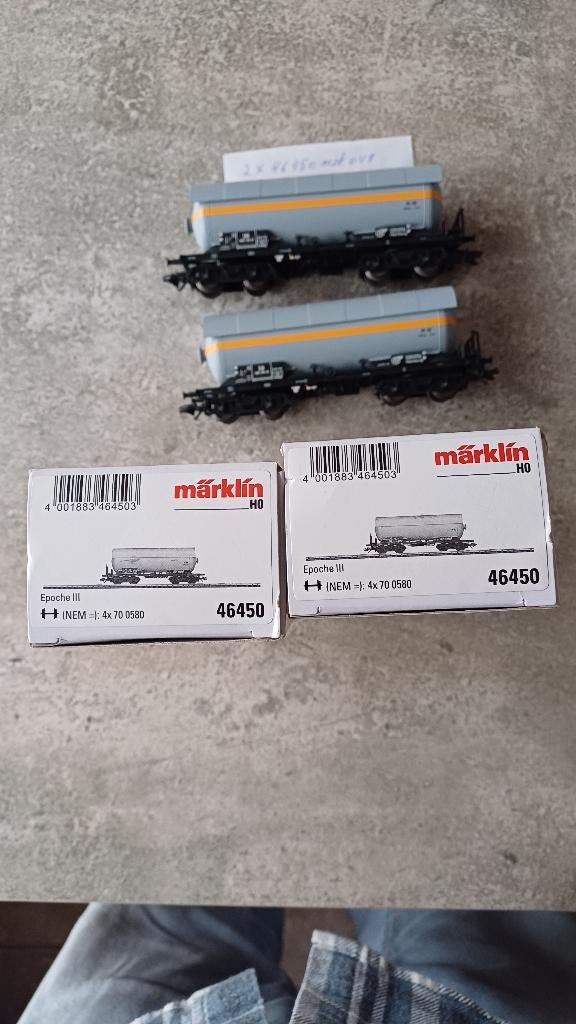 (3K) 2 wagons-chaudières Märklin HO 46450 série 599 104, Enlèvement ou Envoi, Courant alternatif, Wagon, Comme neuf