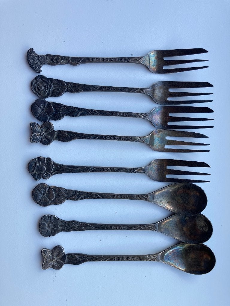 Lepel vorkjes zilver  pleet, Antiek en Kunst, Ophalen, Zilver