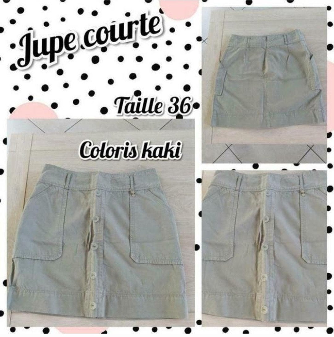 Jupe courte pour femme-kaki-River Woods-T.36, Kleding | Dames, Rokken, River Woods, Ophalen of Verzenden, Maat 36 (S), Gedragen