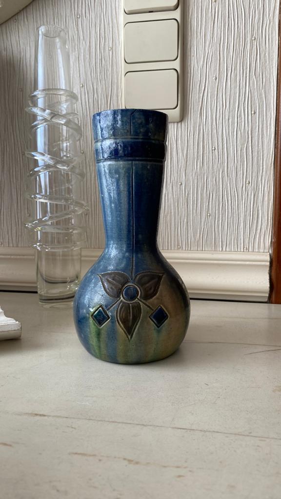Vase ancien en céramique irisée torhout, Enlèvement, Comme neuf, Bleu