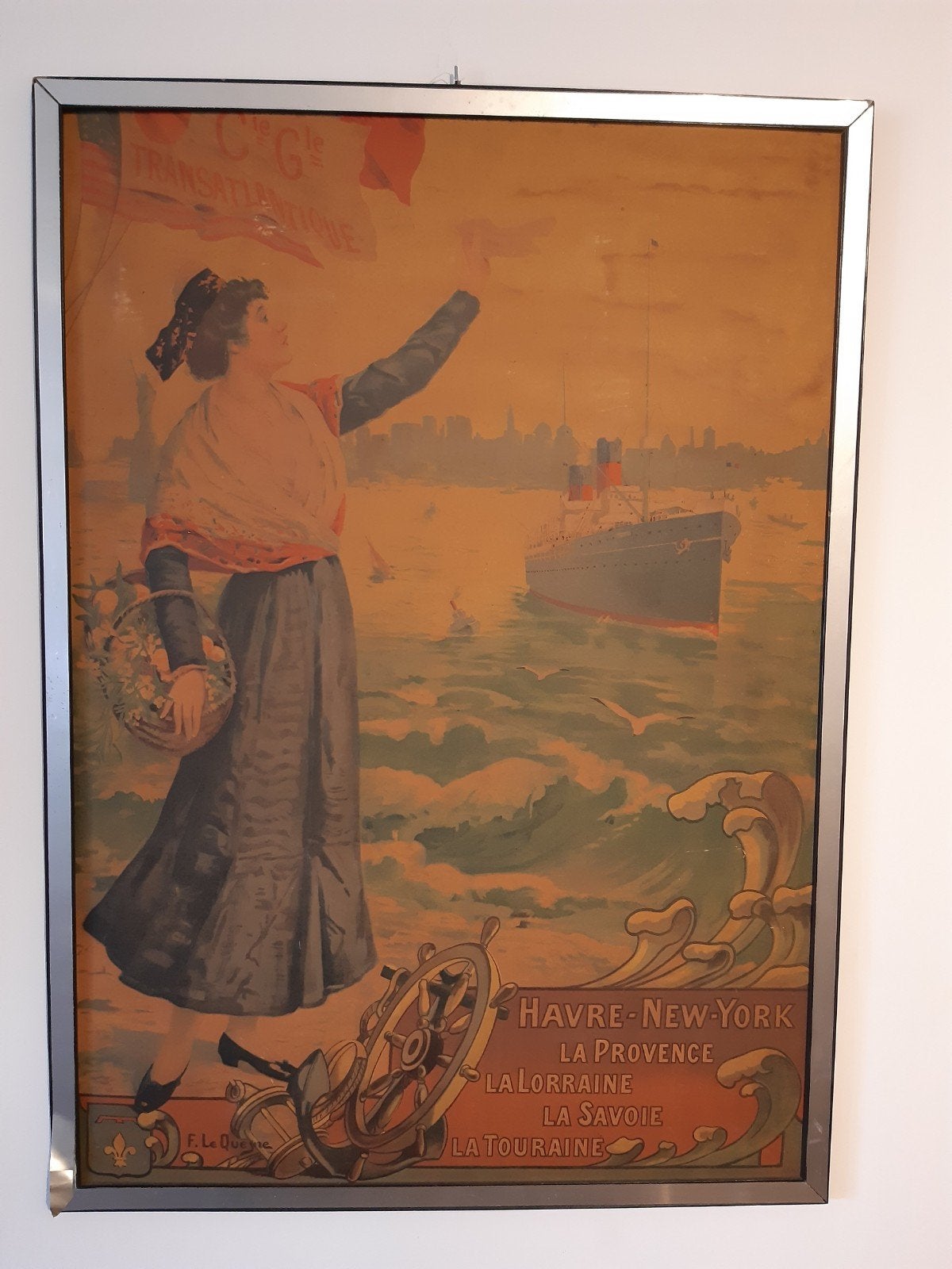 OUDE STEAM OCEAN LINER ADVERTENTIE POSTER OP PANEEL, Enlèvement, Utilisé, Carte, Photo ou Gravure
