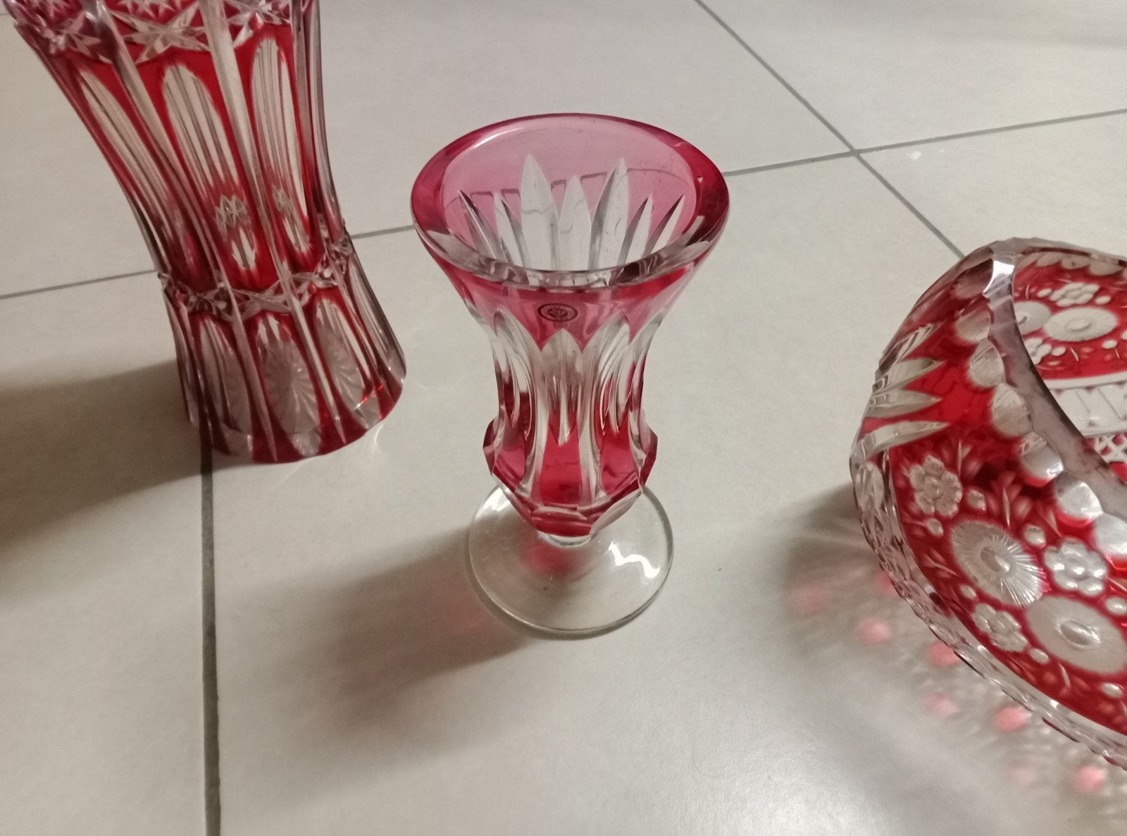 Vase en cristal val Saint Lambert. Rouge et blanc