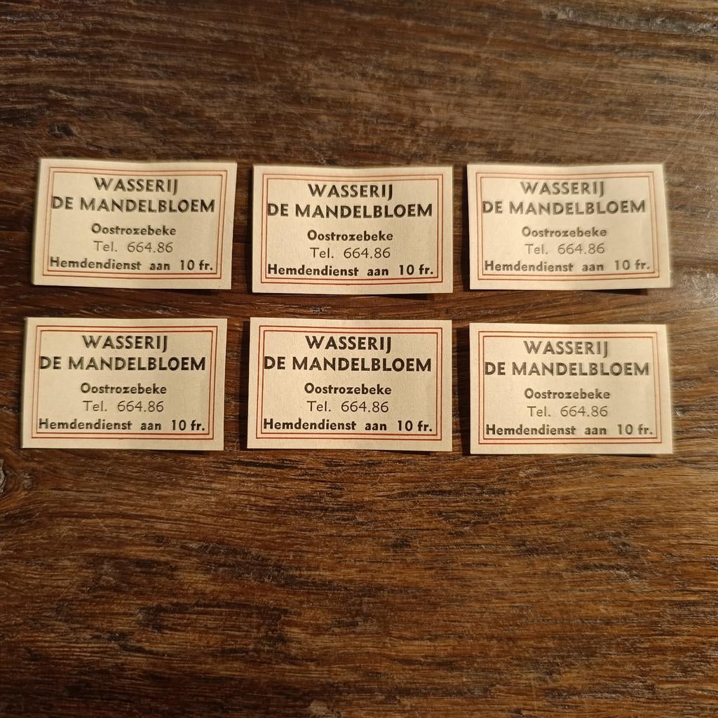 6 x Lucifer etiket Wasserij De Mandelbloem Oostrozebeke, Ophalen of Verzenden