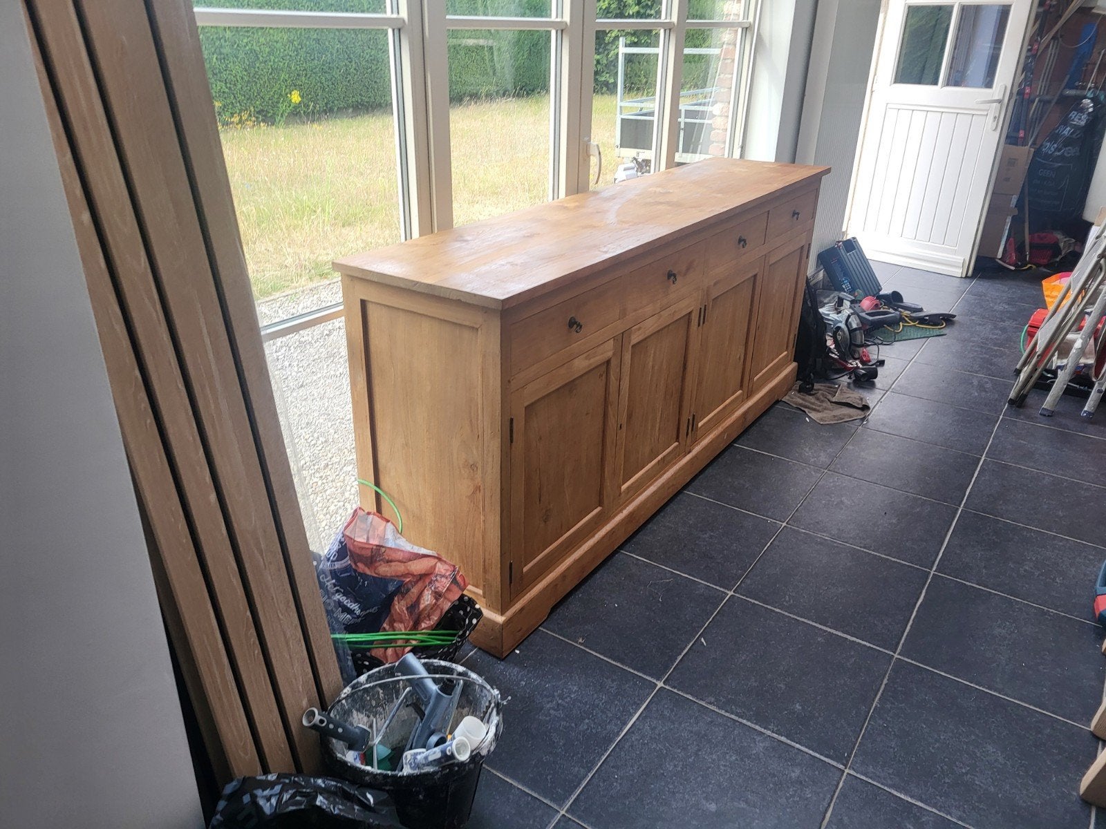teak dressoir 2m20 lang, 50cm breed, 95cm hoog, Huis en Inrichting, Ophalen, Met lade(s), Teakhout, Zo goed als nieuw