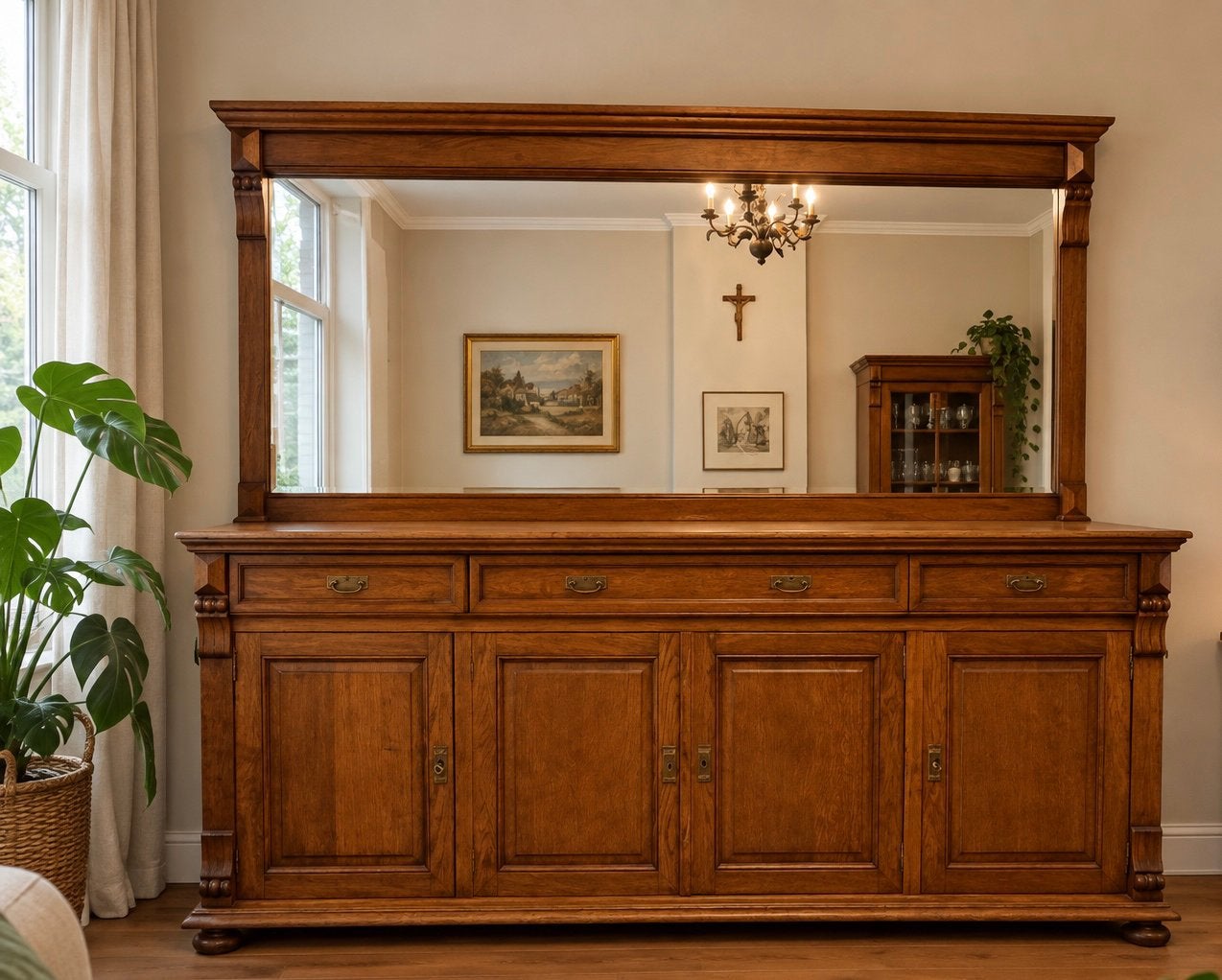 Mooie eiken dressoir met spiegel te koop, Enlèvement, Comme neuf