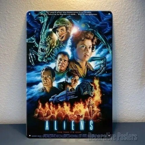 Vintage metalen bordje Aliens (30x20cm)