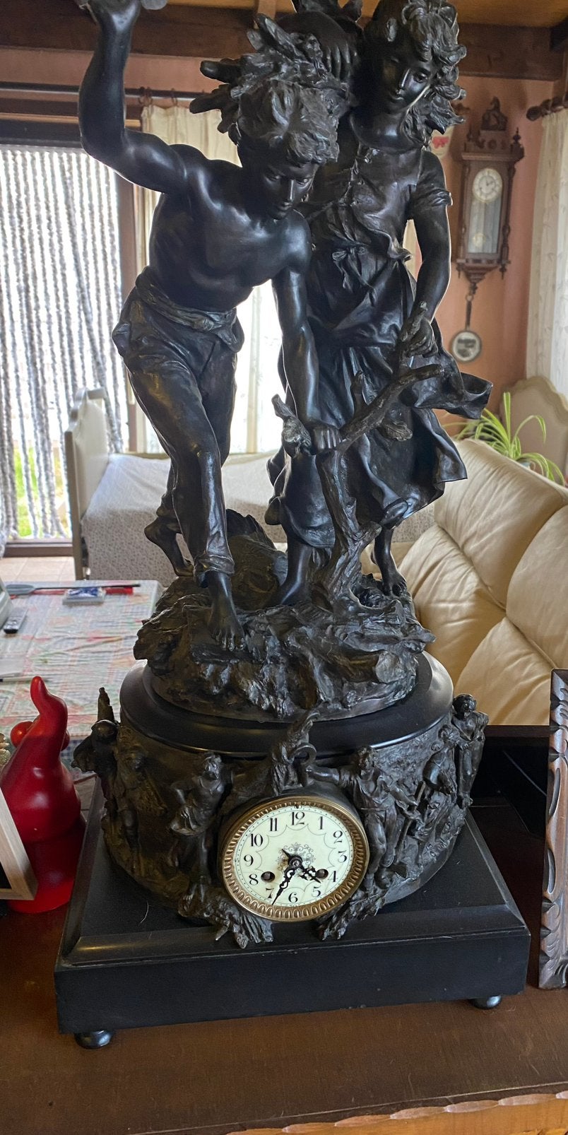 Antiek beeld met horloge H 73 cm, Antiek en Kunst, Ophalen