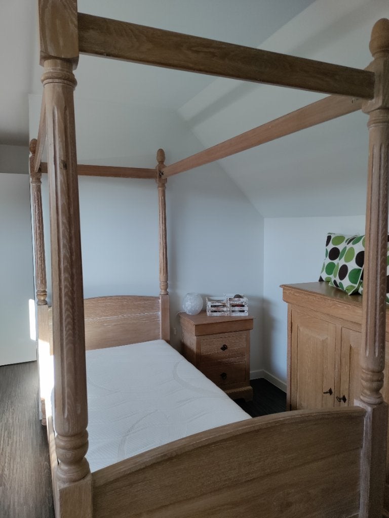Eenpersoons hemelbed, Huis en Inrichting, Slaapkamer | Bedden, Ophalen, 90 cm, Eenpersoons, Zo goed als nieuw