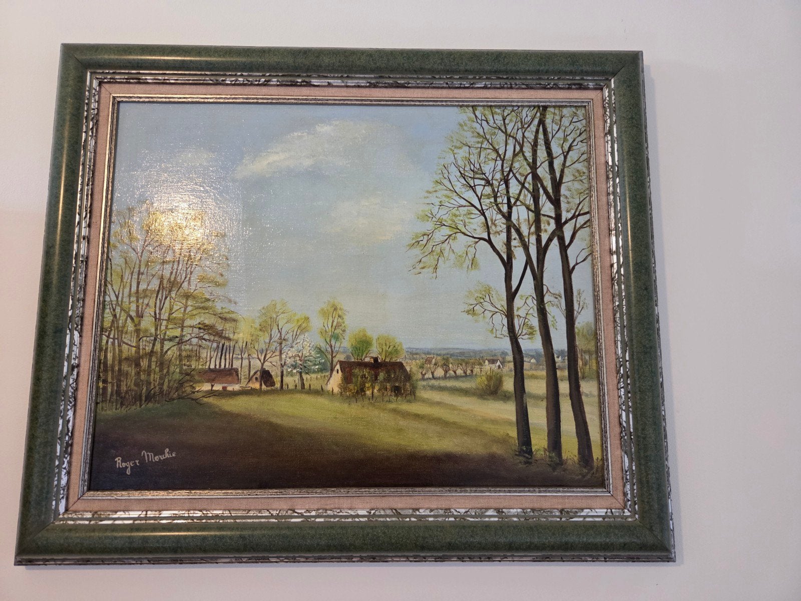 Schilderij met kader landschap van Roger Merchie, Antiek en Kunst, Ophalen, Landschap