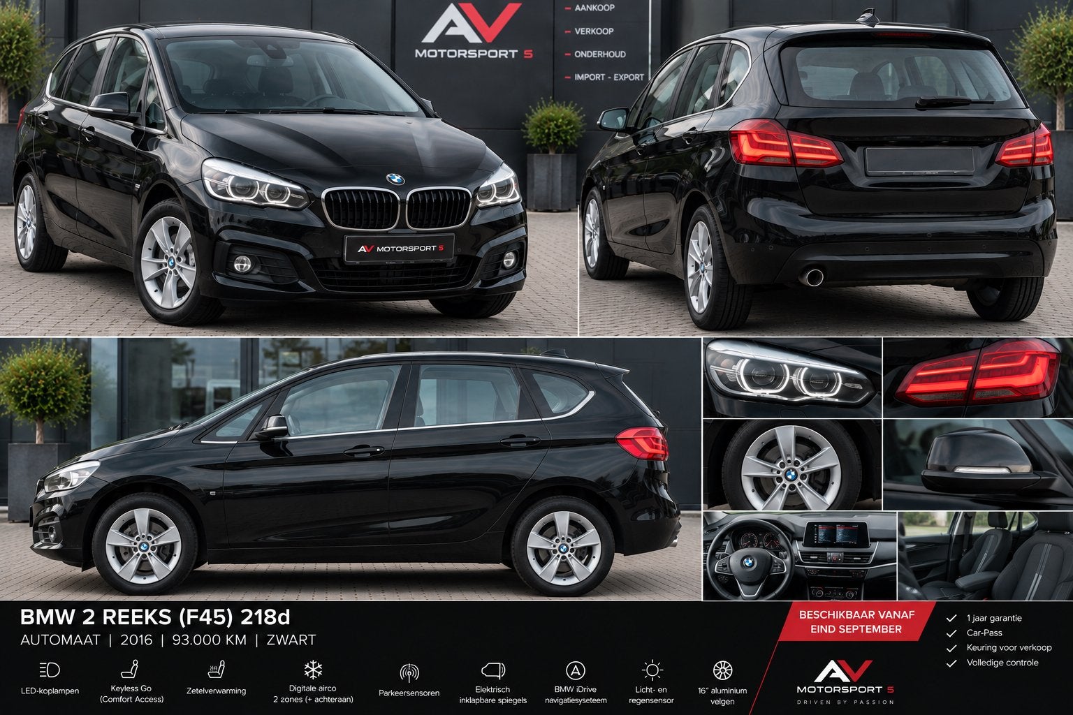 BMW 2 SERIE 218dA  ✅AUTOMAAT LED BESCHIKBAAR VANAF 10/10, Auto's, 1995 cc, 4 cilinders, Zwart, 5 deurs