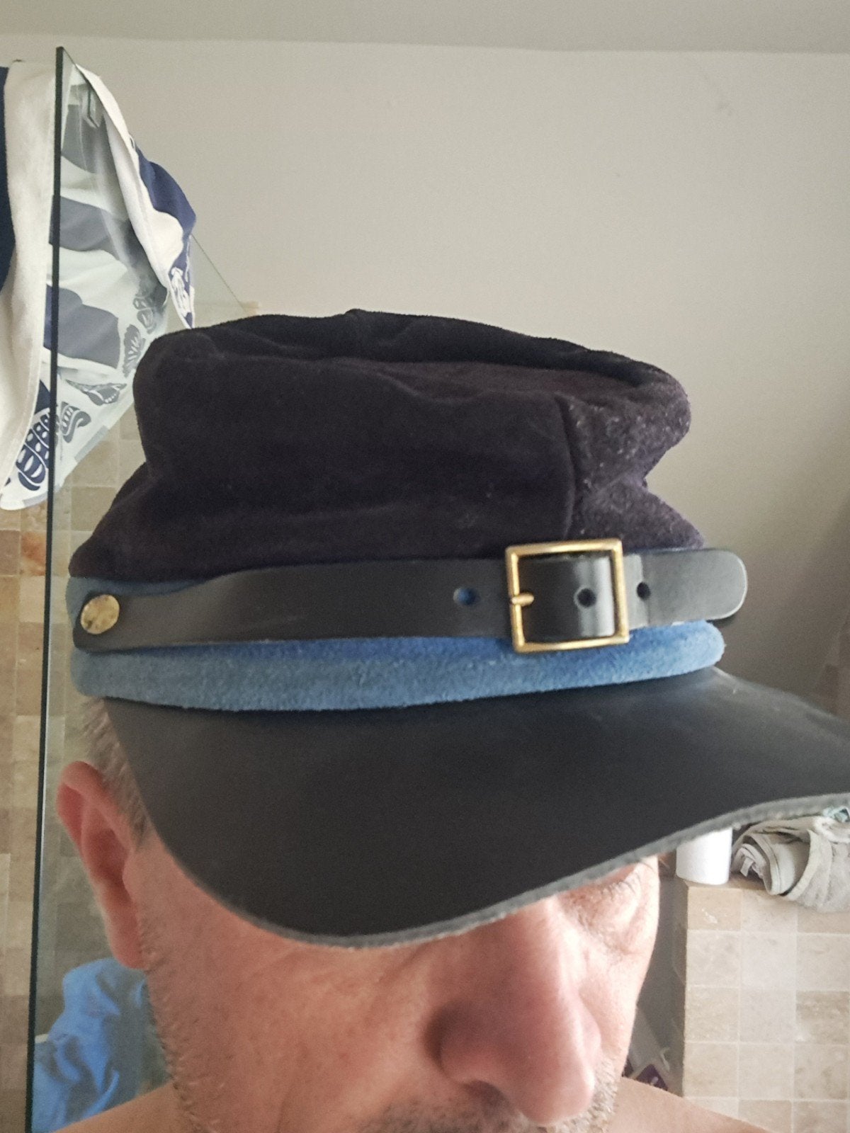 real leather replica of a US Civil War kepi, Union Infantry, Verzamelen, Ophalen of Verzenden, Landmacht, Helm of Baret