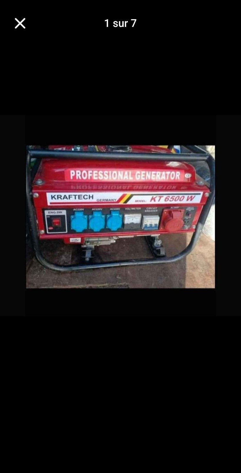 Groupe électrogène Kraftech 6500W/ 220-380V à réparer, Enlèvement, Utilisé, 5 à 10 kVA, Essence