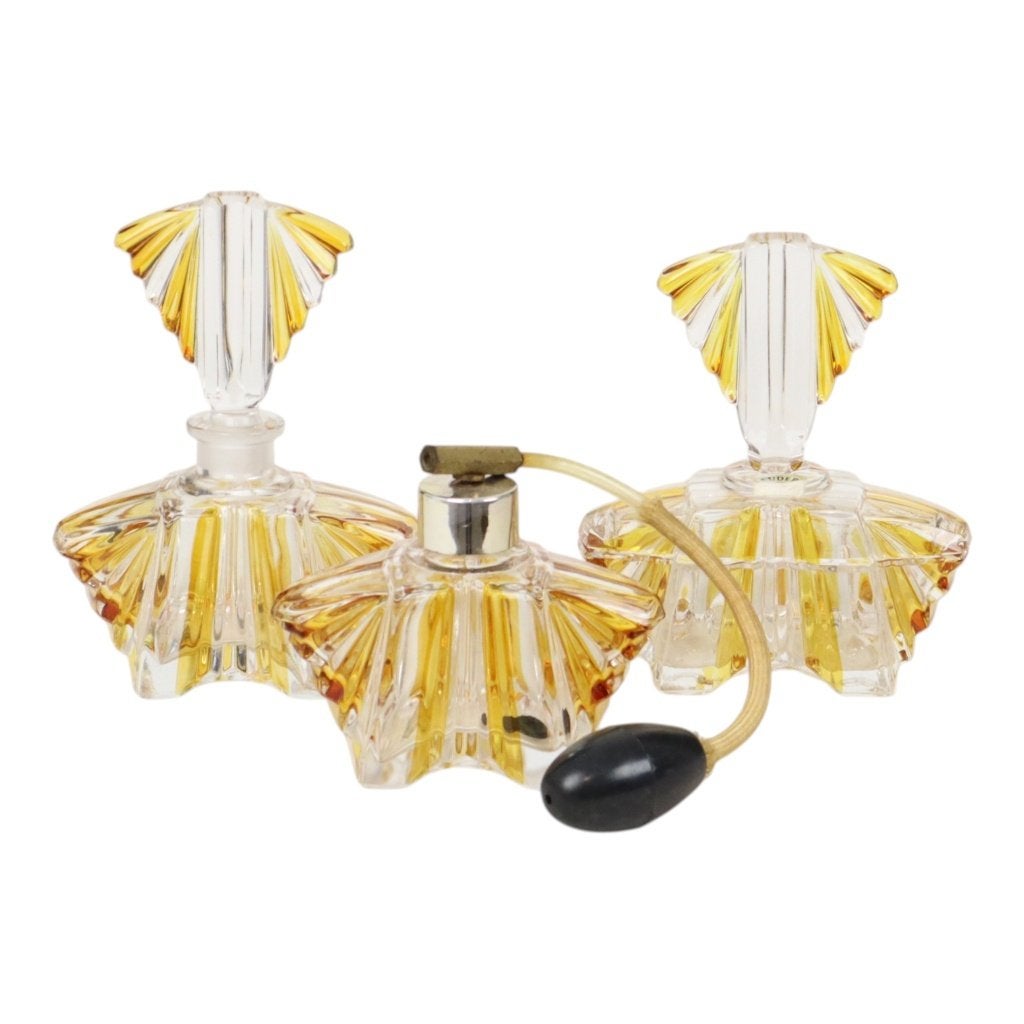 Art Deco Parfum Flesjes Boudoir Set Kristal Ernst Buder, Ophalen of Verzenden