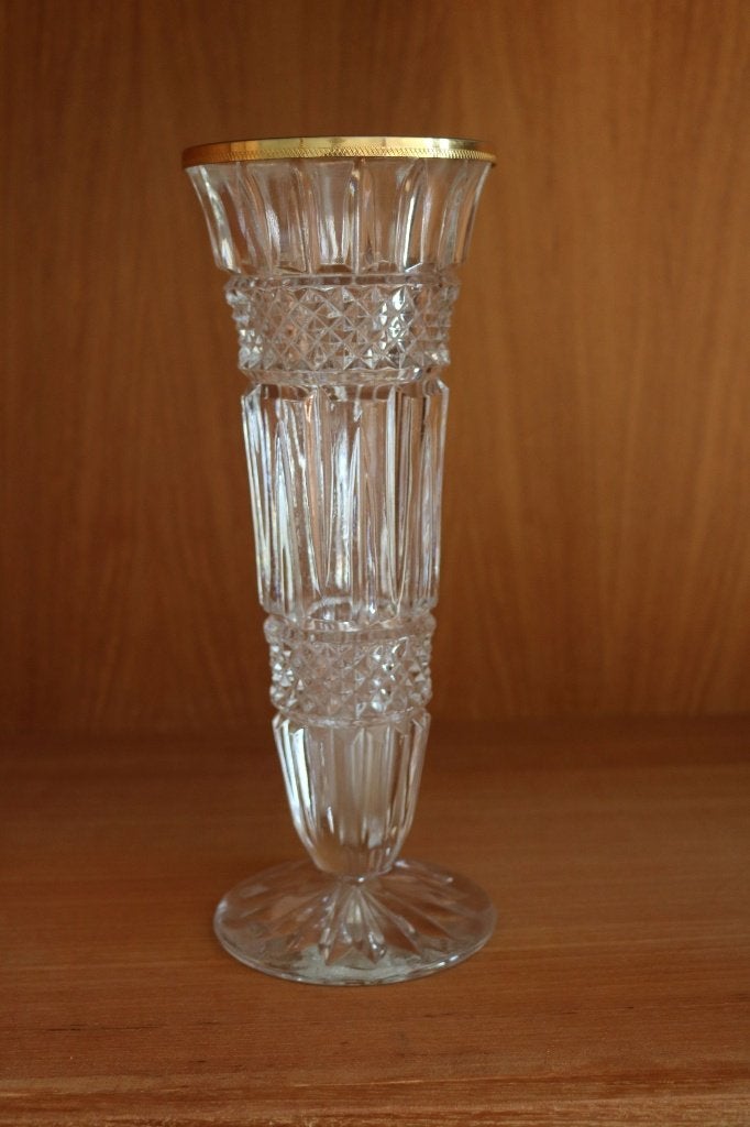Kristallen trompetvaas - vintage, Huis en Inrichting, Transparant, 25 cm, Ophalen of Verzenden, Glas