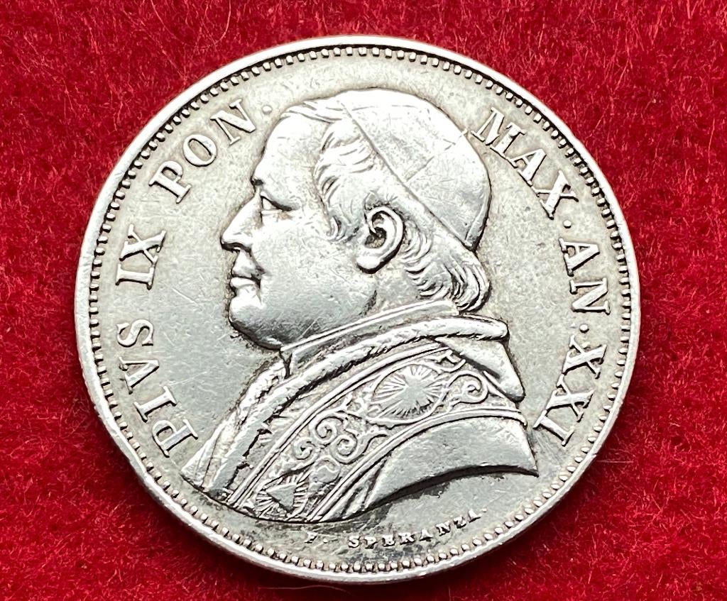 Zeldzame oude zilveren munt van 2,5 lire 1867, Antiek en Kunst, Ophalen of Verzenden, Zilver