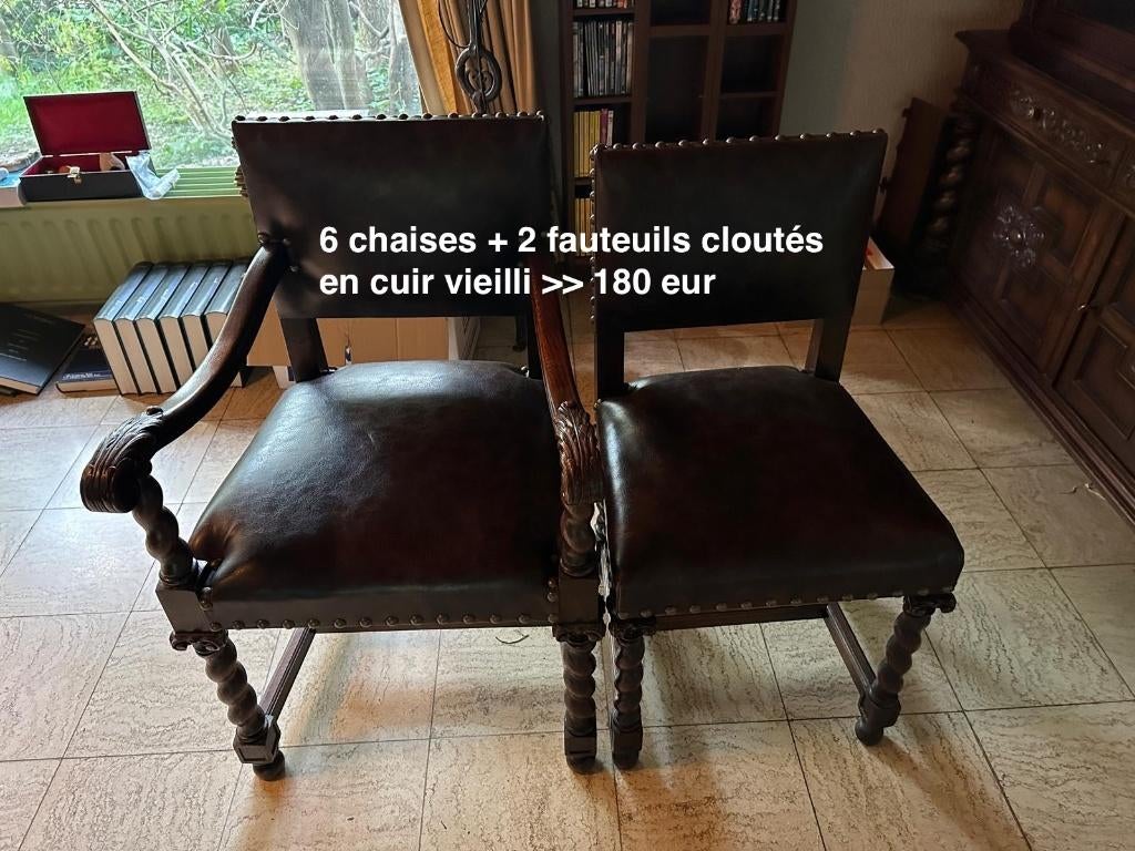 8 stoelen in Louis XIII-stijl (6 stoelen 2 fauteuils), Antiek en Kunst, Ophalen
